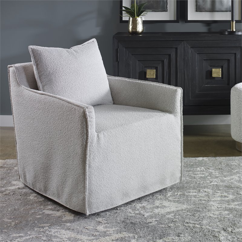 Uttermost Welland Fabric and Wood Swivel Chair in Warm Gray/Ivory