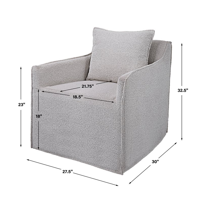 Uttermost Welland Fabric and Wood Swivel Chair in Warm Gray/Ivory