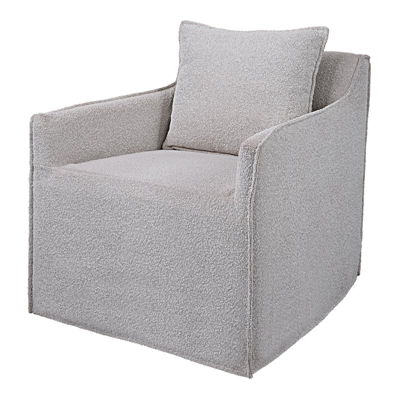 Uttermost Welland Fabric and Wood Swivel Chair in Warm Gray/Ivory