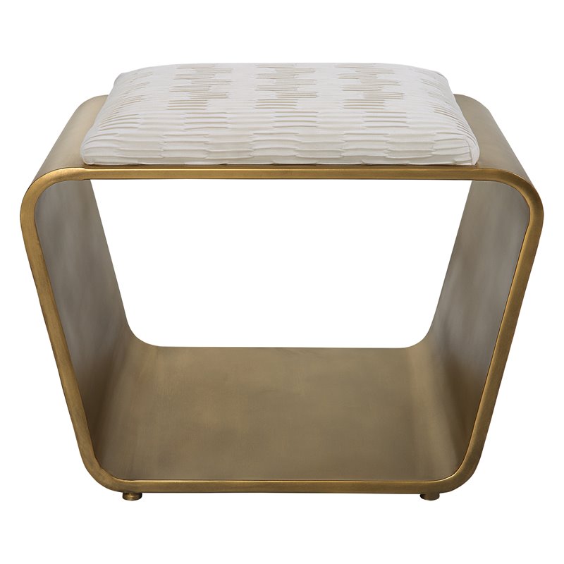 Uttermost Hoop Small Iron Metal and Polyester Bench in Off White/Antique Gold