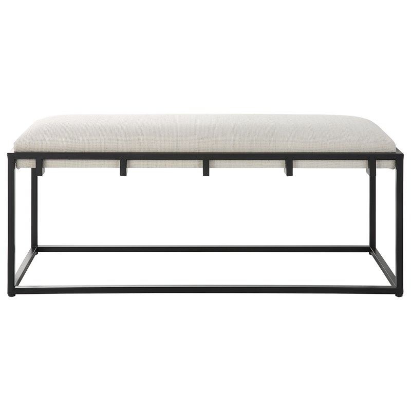 Uttermost Paradox Iron Metal and Fabric Bench in White/Matte Black