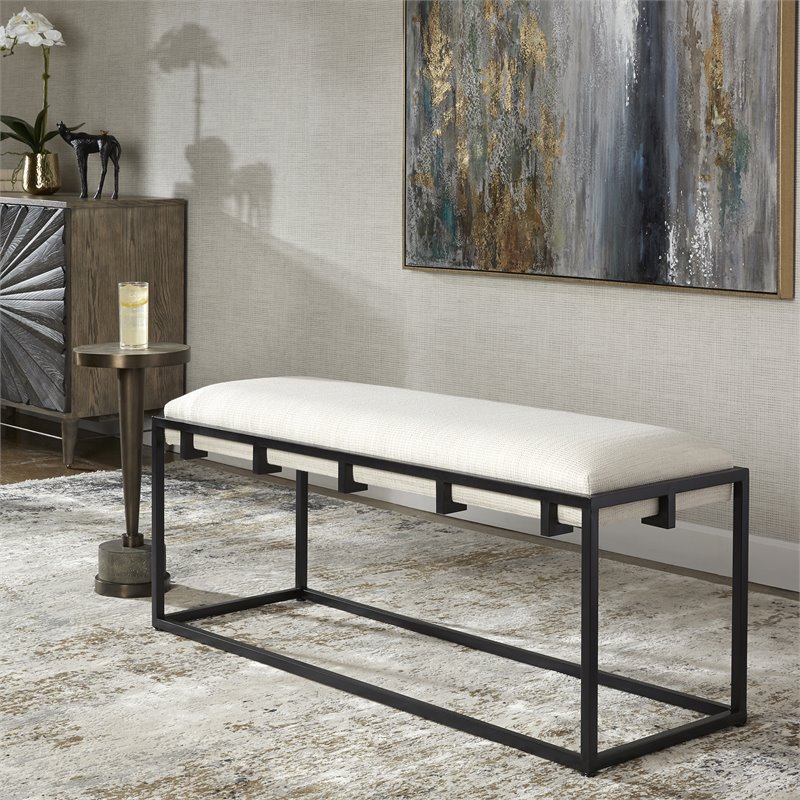 Uttermost Paradox Iron Metal and Fabric Bench in White/Matte Black