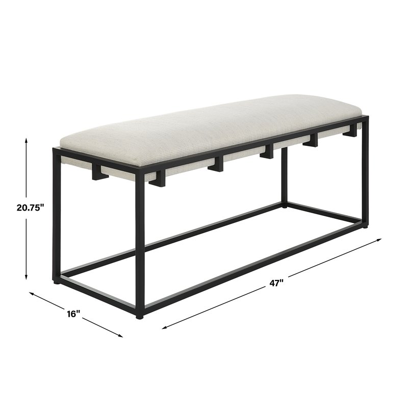 Uttermost Paradox Iron Metal and Fabric Bench in White/Matte Black