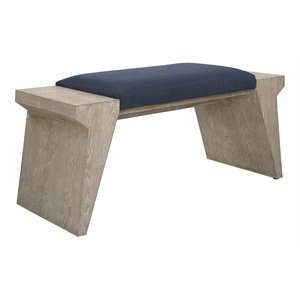 Uttermost Davenport Coastal Wood and Fabric Bench in Rich Navy Blue