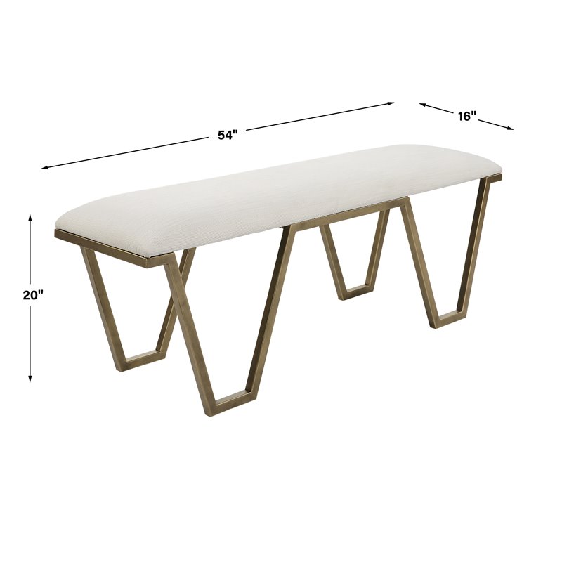 Uttermost Farrah Geometric Iron Metal Bench in White/Antique Gold