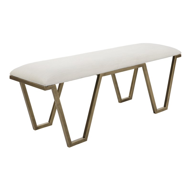 Uttermost Farrah Geometric Iron Metal Bench in White/Antique Gold