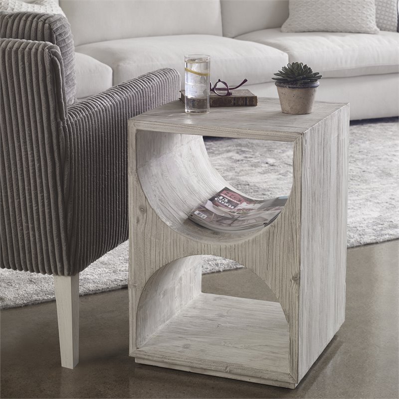 Uttermost Hans Coastal Style Fir Wood Side Table in Ivory Finish
