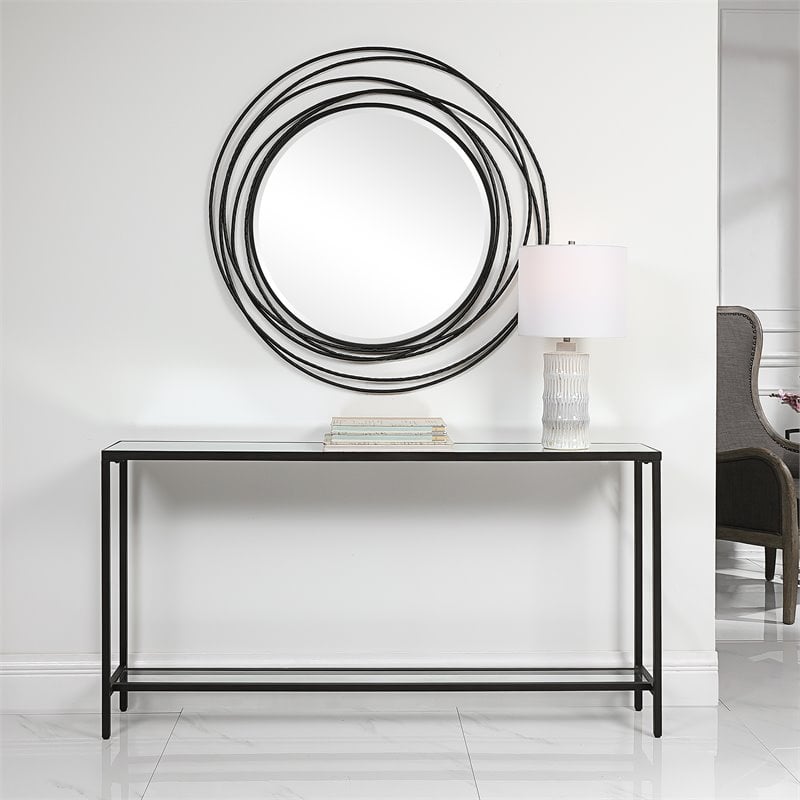 Uttermost Hayley Steel Metal and Mirror Console Table in Rustic Black