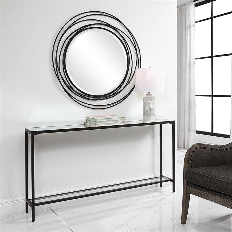 Uttermost Hayley Steel Metal and Mirror Console Table in Rustic Black