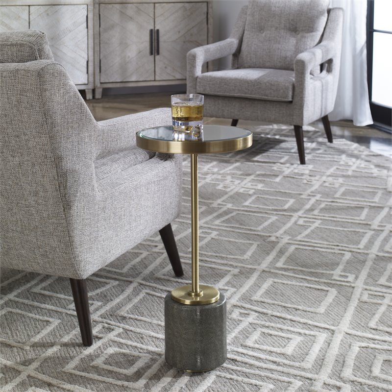 Uttermost Laurier Faux Shagreen Iron and Glass Accent Table in Brass/Gray