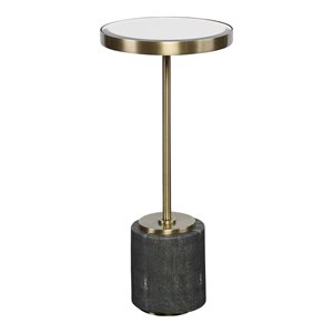 Uttermost Laurier Faux Shagreen Iron and Glass Accent Table in Brass/Gray