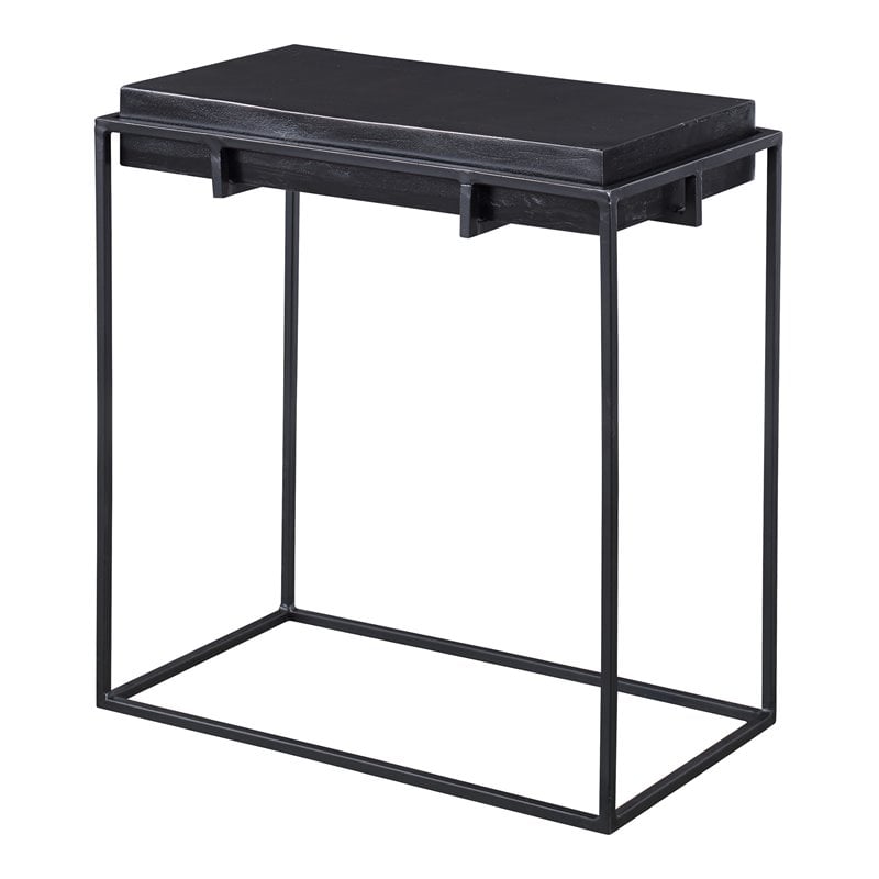 Uttermost Telone Iron Metal and Aluminum Side Table in Antique Black
