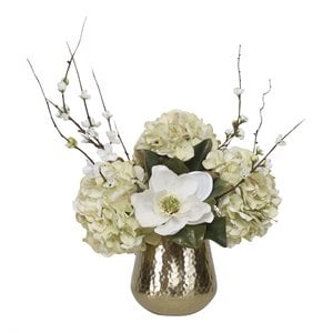 uttermost seabrook metal floral bouquet with vase in white/gold brass