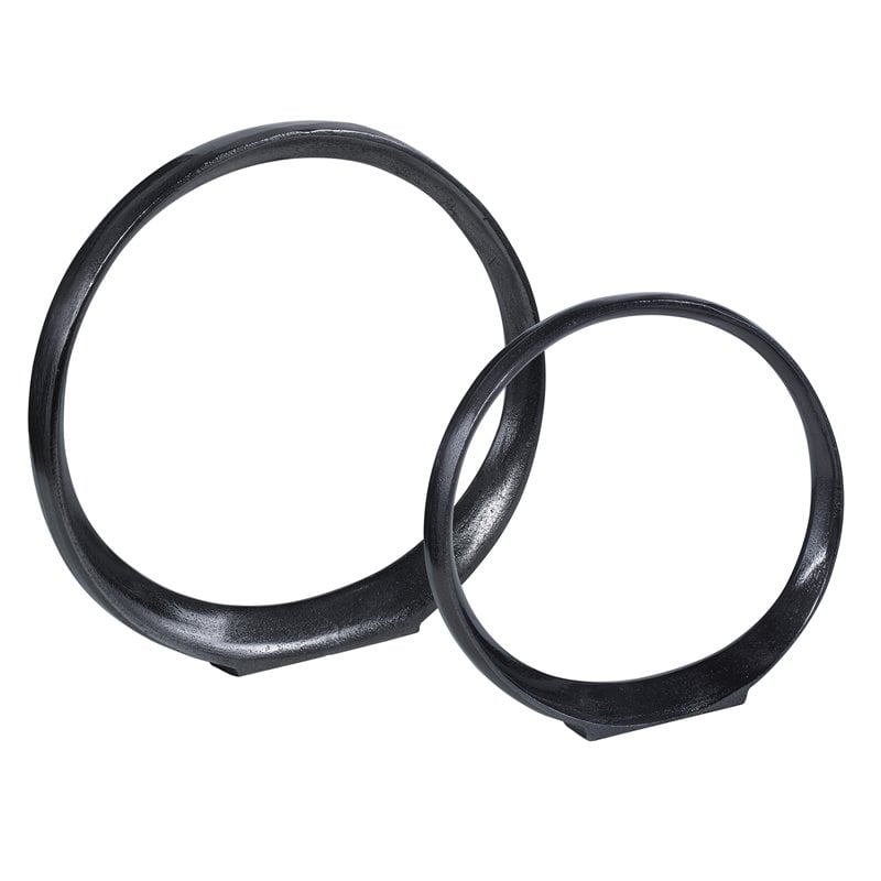 Uttermost Orbits Contemporary Aluminum Ring Sculptures in Nickel (Set of 2)