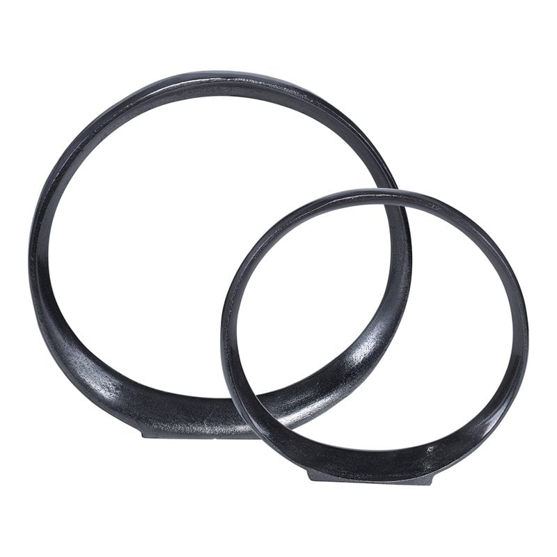 Uttermost Orbits Contemporary Aluminum Ring Sculptures in Nickel (Set of 2)