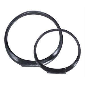 uttermost orbits contemporary aluminum ring sculptures in black (set of 2)