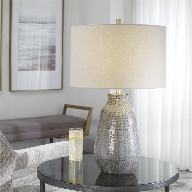 Uttermost Monacan Ceramic and Steel Table Lamp in Neutral Gray/Taupe