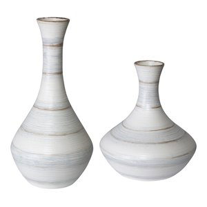uttermost potter fluted striped ceramic vases in ivory/blue/tan (set of 2)