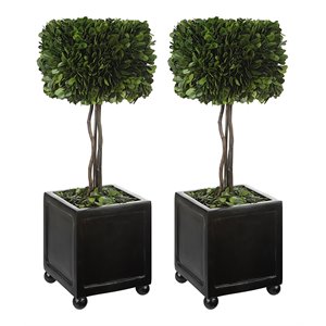 uttermost preserved boxwood square resin topiaries in green/black (set of 2)