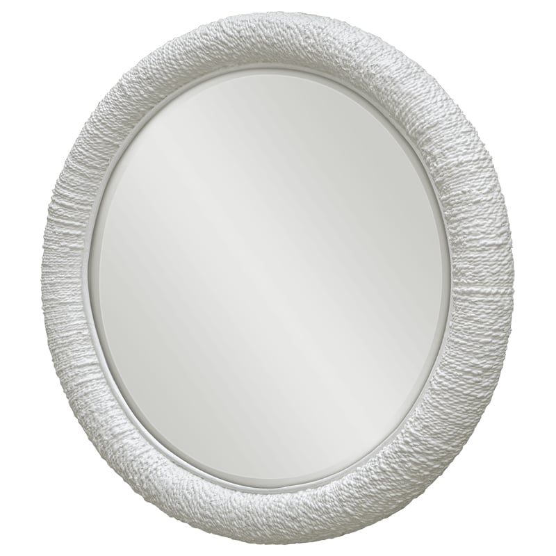 Uttermost Mariner Round Natural Woven Banana and Rattan Mirror in White