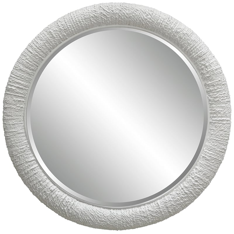 Uttermost Mariner Round Natural Woven Banana and Rattan Mirror in White