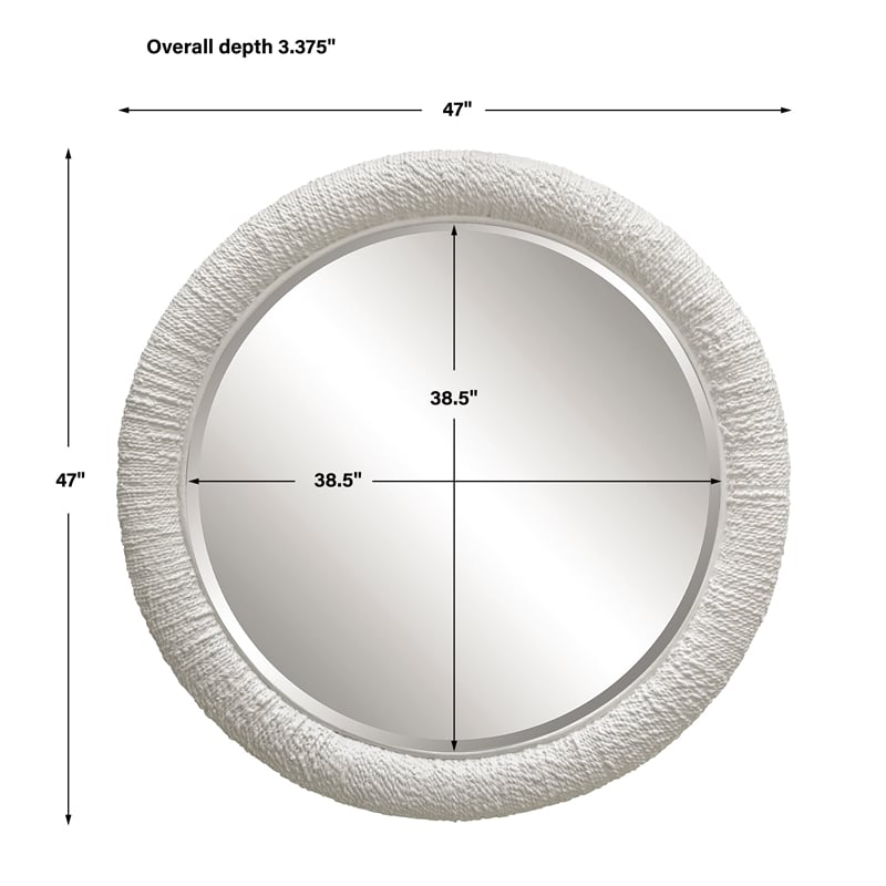 Uttermost Mariner Round Natural Woven Banana and Rattan Mirror in White