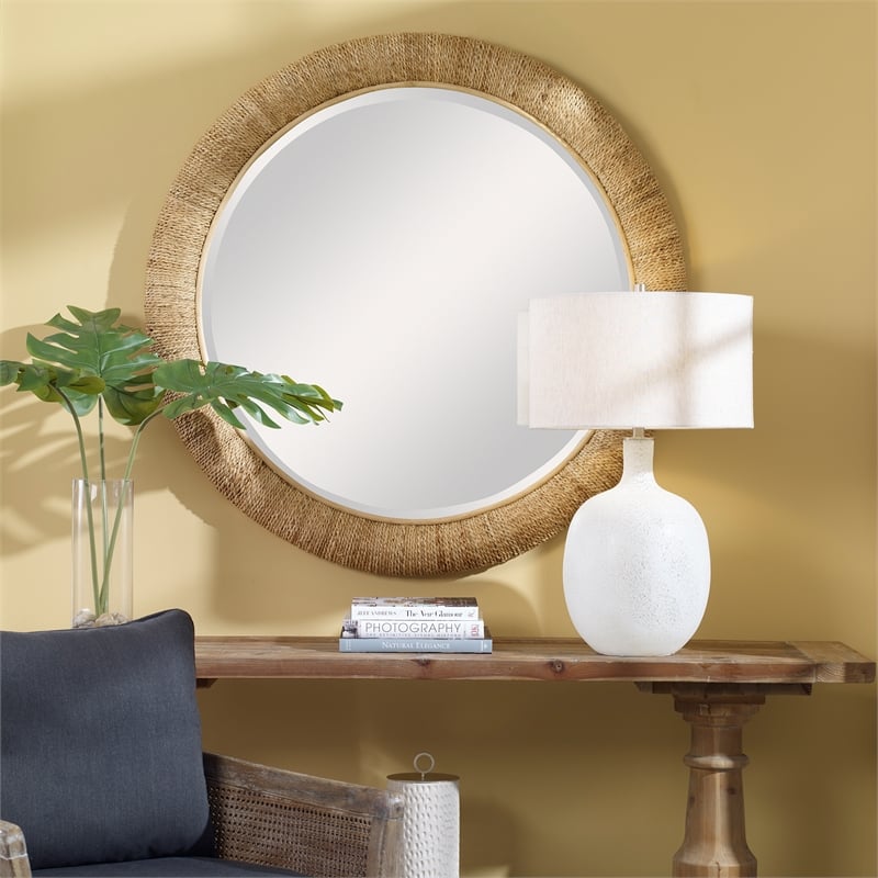 Uttermost Mariner Round Natural Woven Banana and Rattan Mirror in Natural