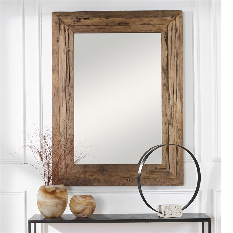 Uttermost Rennick Farmhouse Reclaimed Pine Wood Mirror in Natural Finish