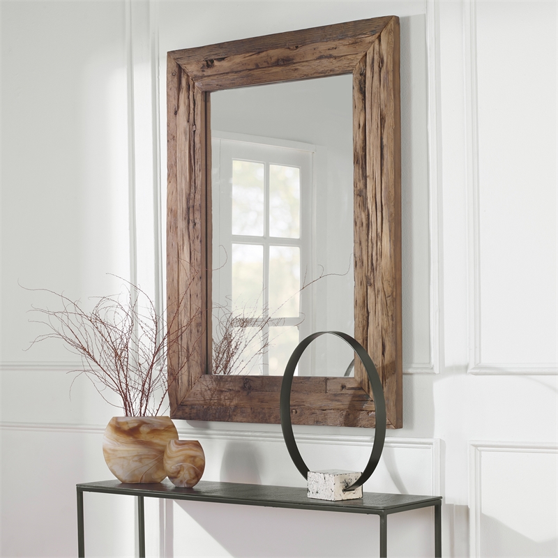 Uttermost Rennick Farmhouse Reclaimed Pine Wood Mirror in Natural Finish