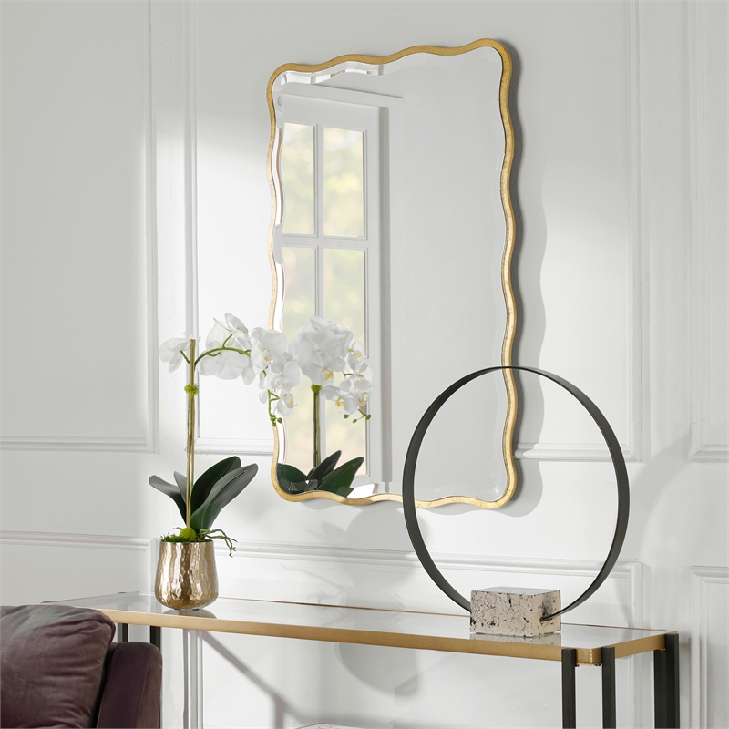 uttermost aneta transitional style wood scalloped mirror in gold