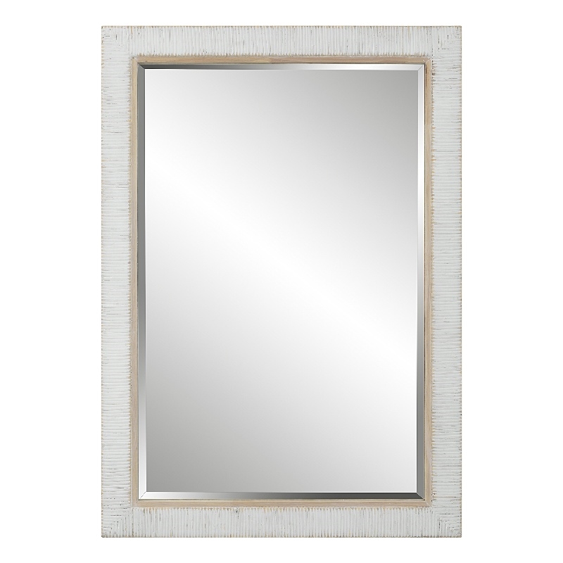 Uttermost Cape Farmhouse Style Rattan and Oak Mirror in White Finish