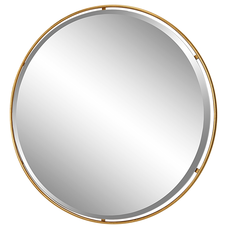 Uttermost Canillo Round Contemporary Iron Metal and MDF Mirror in Gold
