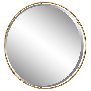 Uttermost Canillo Round Contemporary Iron Metal and MDF Mirror in Gold
