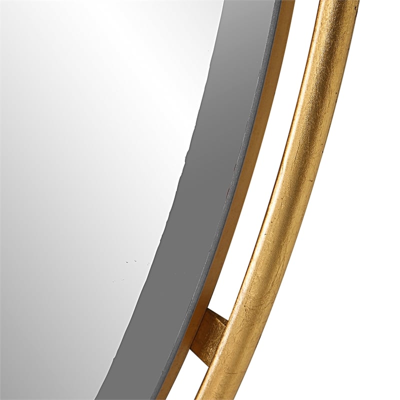 Uttermost Canillo Round Contemporary Iron Metal and MDF Mirror in Gold