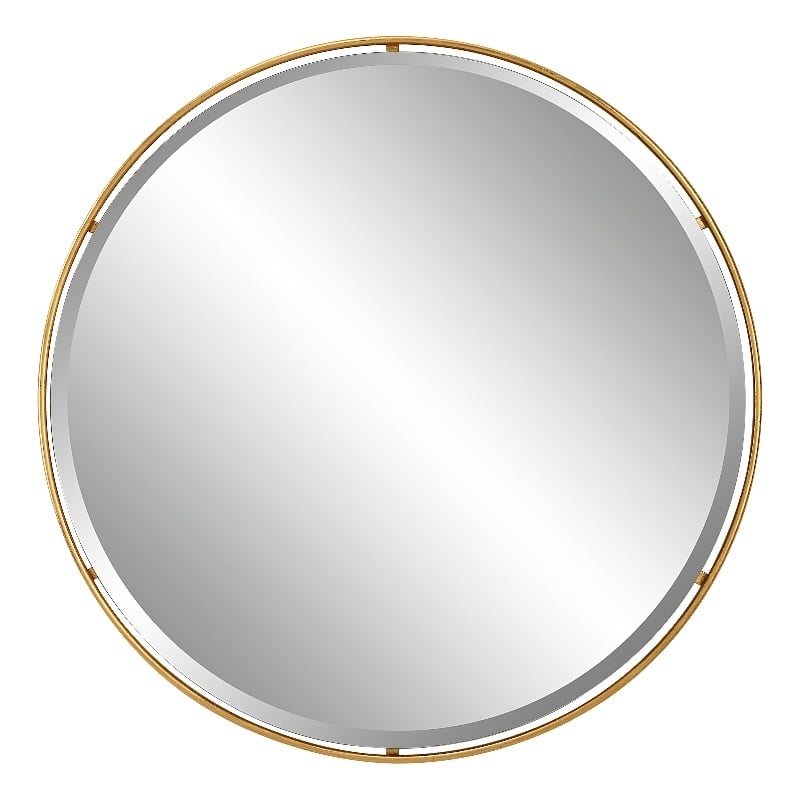 Uttermost Canillo Round Contemporary Iron Metal and MDF Mirror in Gold