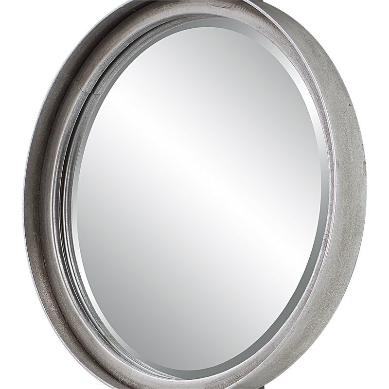 Uttermost Button Contemporary Iron Metal Mirror in Silver Finish