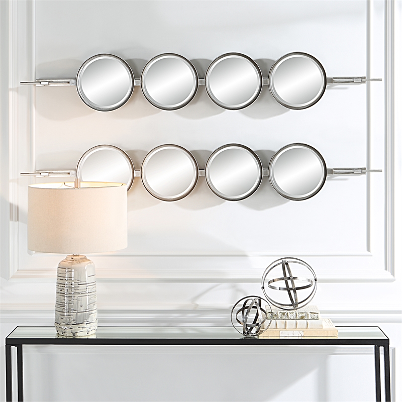 Uttermost Button Contemporary Iron Metal Mirror in Silver Finish