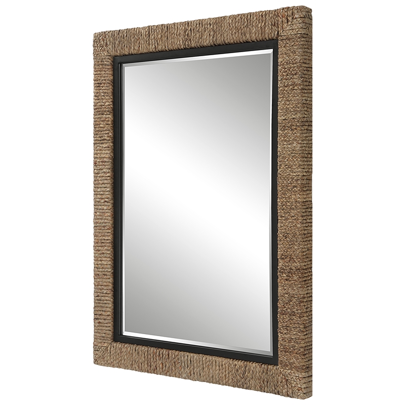 Uttermost Island Contemporary Iron Metal Braided Straw Mirror in Natural