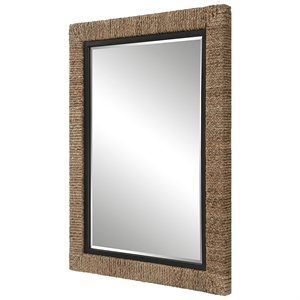 Uttermost Island Contemporary Iron Metal Braided Straw Mirror in Natural