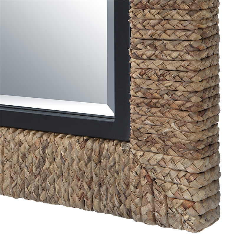 Uttermost Island Contemporary Iron Metal Braided Straw Mirror in Natural