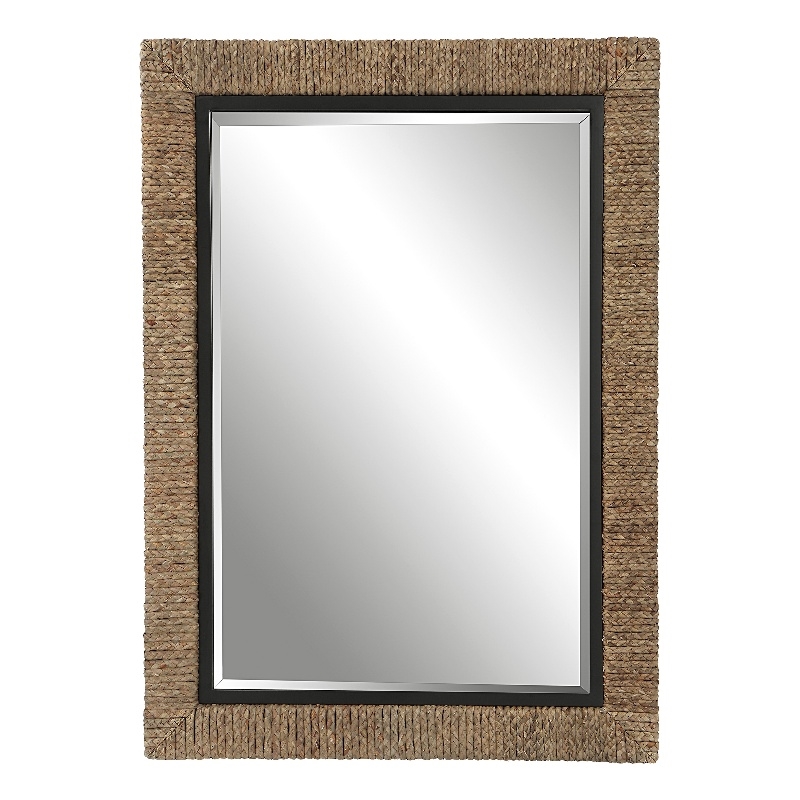 Uttermost Island Contemporary Iron Metal Braided Straw Mirror in Natural