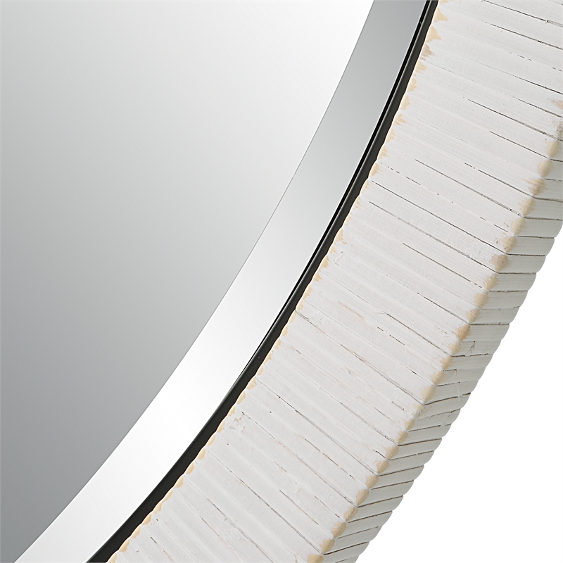 Uttermost Granada Round Contemporary Rattan and Iron Mirror in White