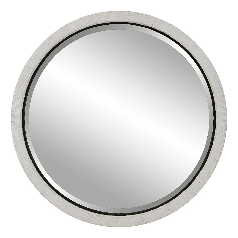 Uttermost Granada Round Contemporary Rattan and Iron Mirror in White