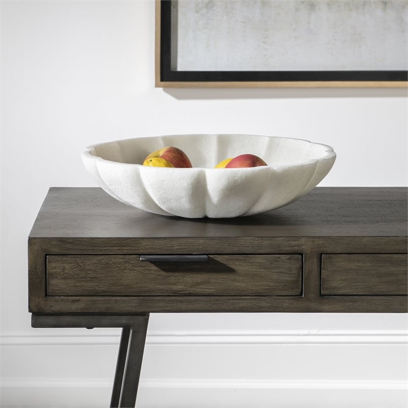 Uttermost Petal Contemporary Style Ricestone Bowl in White Finish