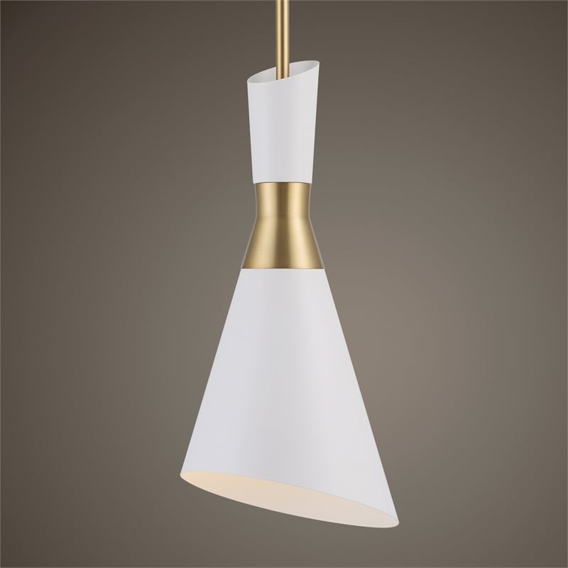Uttermost 1-Light Contemporary Metal Mini Pendant in Brass/White Finish