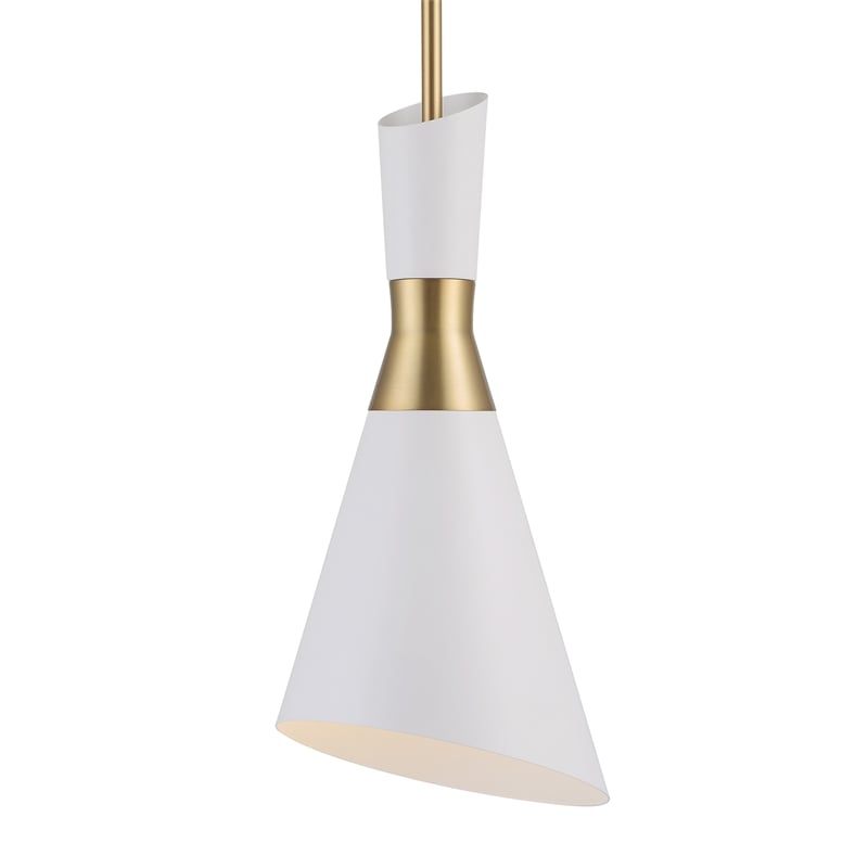 Uttermost 1-Light Contemporary Metal Mini Pendant in Brass/White Finish
