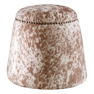 Uttermost Gumdrop Farmhouse Wood and Fabric Ottoman in Chestnut and White
