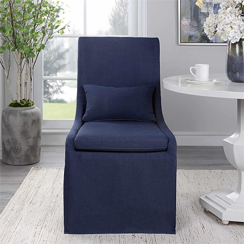 Uttermost Coley Farmhouse Style Wood and Fabric Armless Chair in Blue