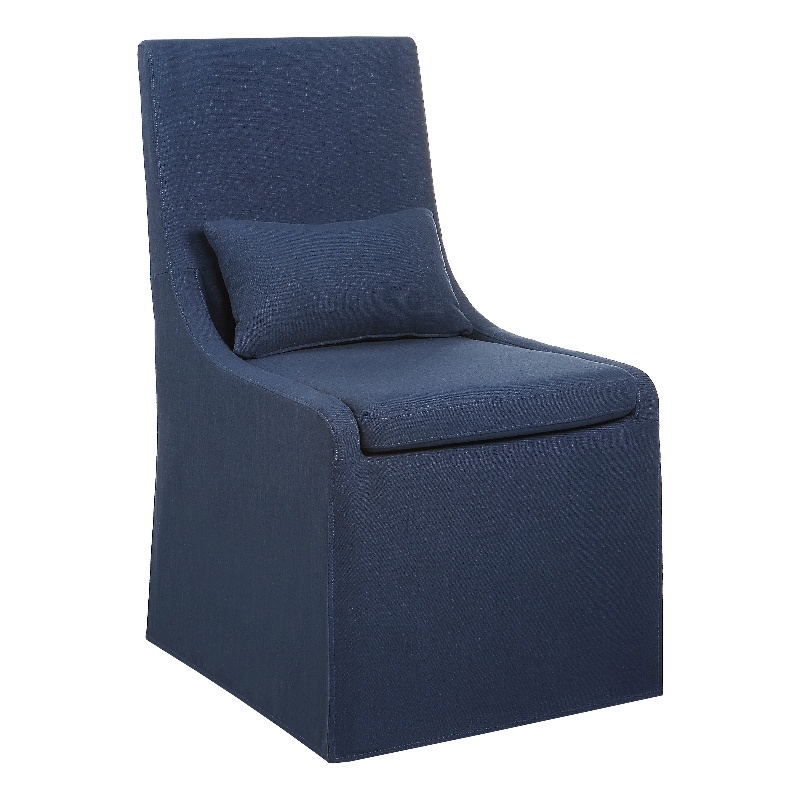 Uttermost Coley Farmhouse Style Wood and Fabric Armless Chair in Blue