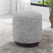 Uttermost Avila Round Fabric Tweed Ottoman in Blue/White/Walnut